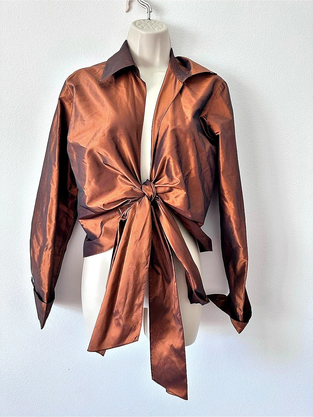 Chetta B Evening Silk Tie-Front Blouse Brown Size 4